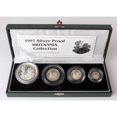 65 - Royal Mint: 1997 Silver Proof Britannia Collection (4 coins) FDC, a little toning, cased with cert (... 