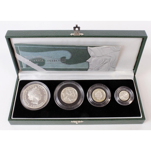 66 - Royal Mint: 2003 Silver Proof Britannia Collection (4 coins) FDC, a little toning, cased with cert (... 