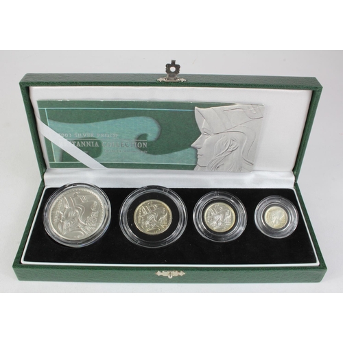 67 - Royal Mint: 2003 Silver Proof Britannia Collection (4-coin set) lightly toned FDC, cased with cert.