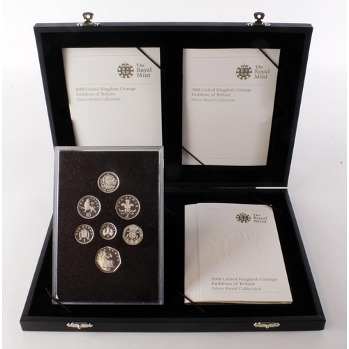 71 - Royal Mint: 2008 United Kingdom Coinage Emblems of Britain Silver Proof Collection, FDC cased with c... 