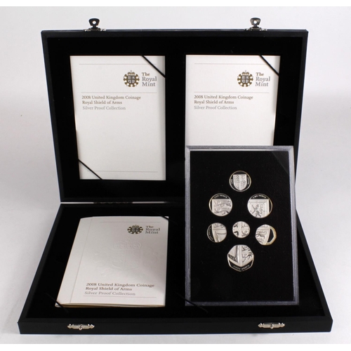 72 - Royal Mint: 2008 United Kingdom Coinage Royal Shield of Arms Silver Proof Collection, aFDC (a little... 