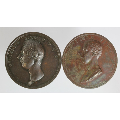 722 - British Commemotative Medals (2) bronze d.53mm: Death of William Pitt 1806 (medal) by T. Webb, see E... 