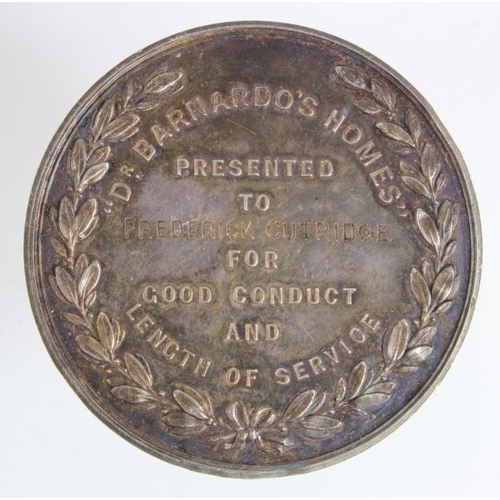 727 - British Presentation Medal, silver d.51.5mm: Dr Barnardo's Homes, Presented to Frederick Cutridge fo... 