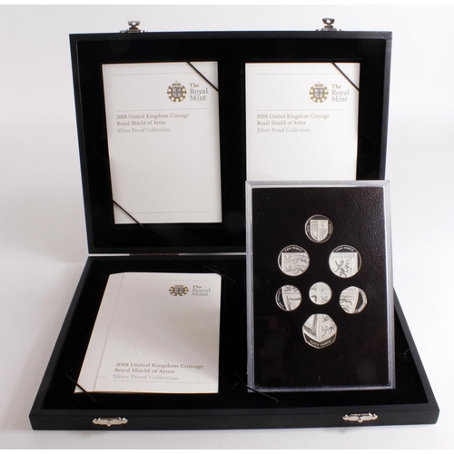 73 - Royal Mint: 2008 United Kingdom Coinage, Royal Shield of Arms, Silver Proof Collection, FDC cased wi... 