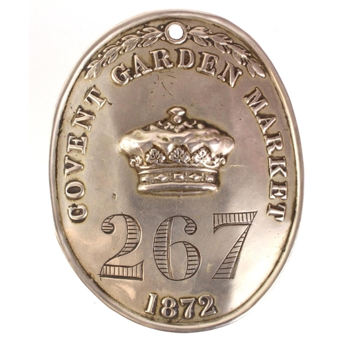 746 - Covent Garden Market 1872 Porters large white metal arm badge No. 267