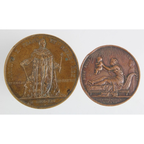 759 - French Commemorative Medals (2) bronze: Birth of Price Henri 1820 (medal) by Gayrard d.37mm VF edge ... 