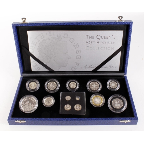 76 - Royal Mint: The Queen's 80th Birthday Collection 'A Celebration in Silver', 13 coins: Crown to Penny... 