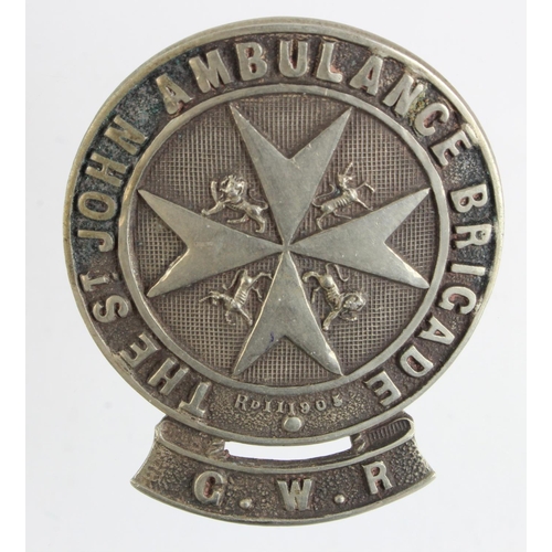 766 - Great Western Railway, The St. John Ambulance Brigade white metal badge