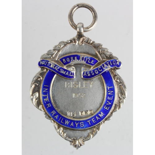 769 - Inter-Railways National Small Bore Rifle Assoc. silver & enamel medal; on the back it reads Bisley, ... 