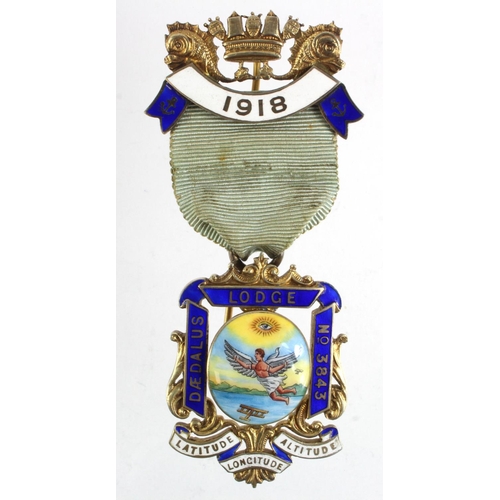 778 - Masonic, military related, silver & enamel, 1918 Daedalus Lodge, No. 3843 medal. (Probably a Founder... 