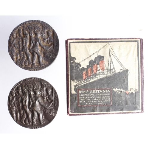 786 - RMS Lusitania Medals 2x loose, 1x in original box. (3)