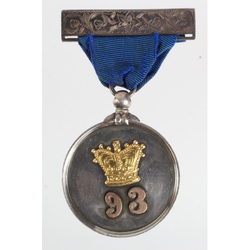 788 - Scottish 93rd Highlanders bagpipes Silver Medal (hallmarked 1903) with Gold inlay to Pipe Major F.J.... 