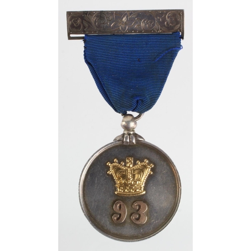 789 - Scottish 93rd Highlanders bagpipes Silver Medal (hallmarked 1903) with Gold inlay to Pipe Major F.J.... 