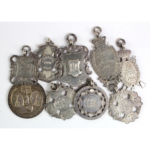 792 - Shooting Fobs and 1x Medal to L.Cpl P J Hale, Morris Tube Club Coy, etc. 2x unhallmarked silver, 7x ... 