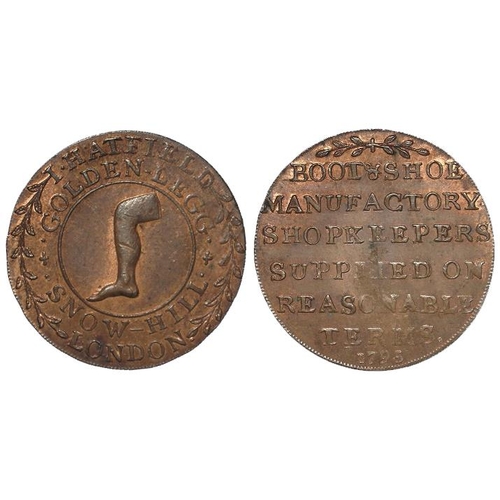 800 - Token, 18thC : Hatfield, 'Golden Legg' Boot & Shoe Manufactory, Snow-Hill London Halfpenny, D&H Midd... 