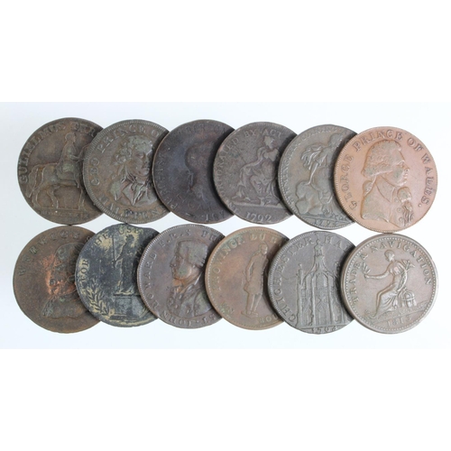 803 - Tokens (12) 18th-19thC copper halfpennies, mixed grade.