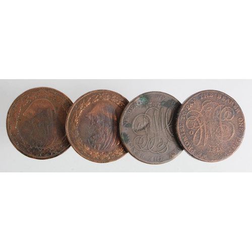 812 - Tokens, 18thC (4) Anglesey Druid Head Pennies, Fair to GF