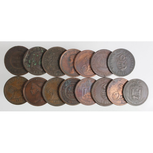 816 - Tokens, 19thC (15) copper Halfpennies, Fair to VF