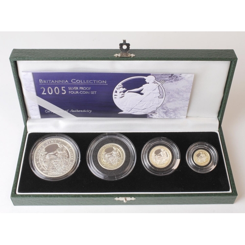 82 - Royal Mint: United Kingdom Britannia Silver Proof 4-Coin Set 2005 aFDC (a little toning) cased with ... 