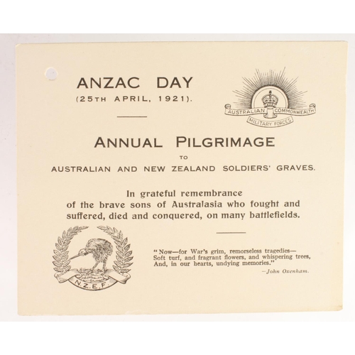 919 - ANZAC Day 25 April 1921 Annual Pilgrimage ticket ?