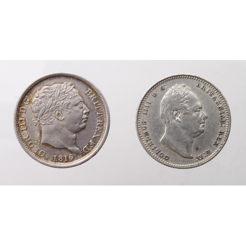 92 - Shillings (2): 1816 nEF, and 1835 aVF