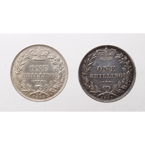 94 - Shillings (2): 1883 aEF, and 1887 young head cleaned GVF