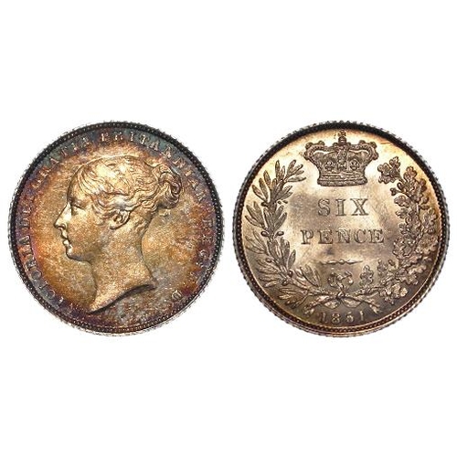 98 - Sixpence 1851 GEF with a golden tone.