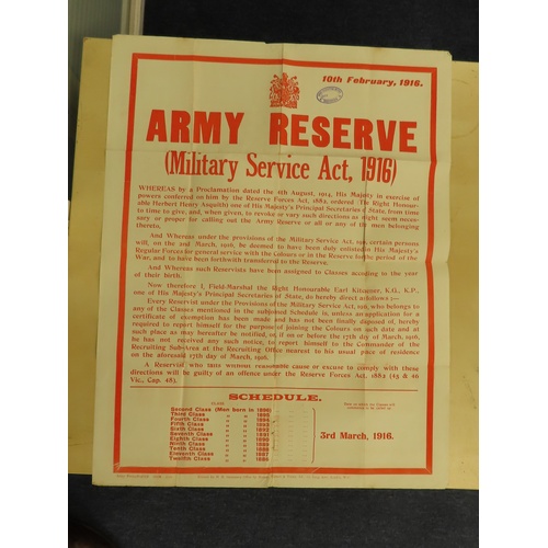 1452 - Original WW1 Army Reserve poster, 10th February 1916, Military Service Act. Hand stamped 'Army Recru... 