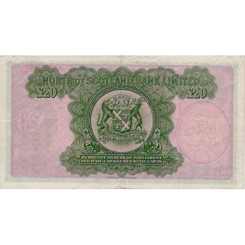 633 - Scotland, North of Scotland Bank 20 Pounds dated 1st July 1949, signed G.L. Webster, LAST PREFIX and... 