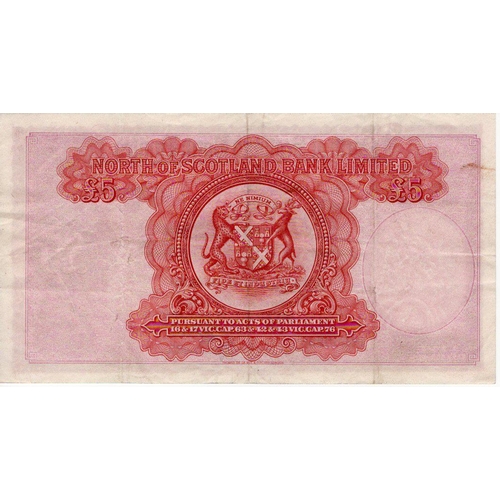 634 - Scotland, North of Scotland Bank 5 Pounds dated 1st July 1947, signed G.L. Webster, serial DE 000206... 