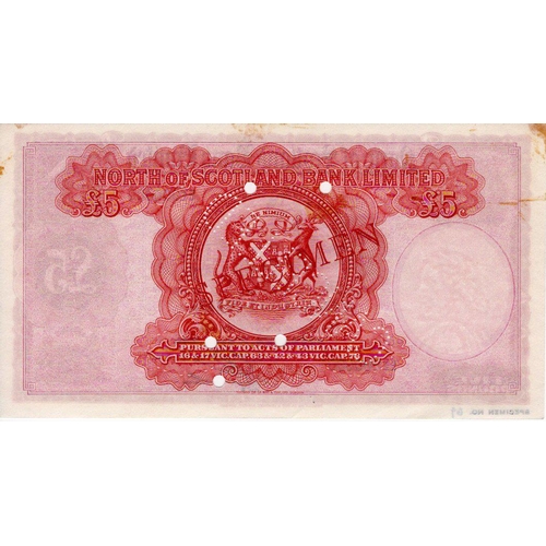 635 - Scotland, North of Scotland Bank 5 Pounds dated 1st July 1949, rare SPECIMEN note signed G.L. Webste... 