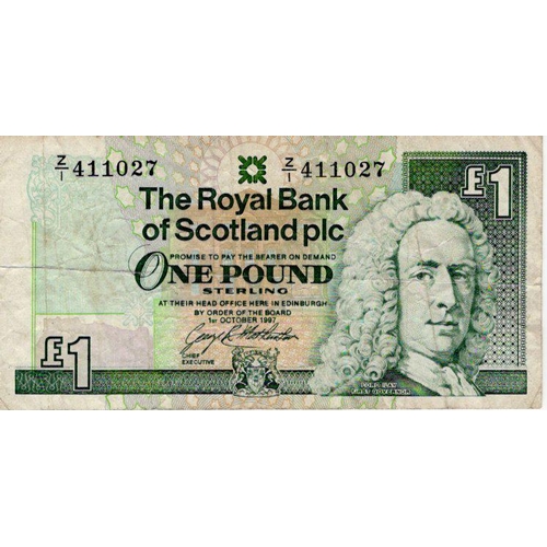 637 - Scotland, Royal Bank of Scotland 1 Pound dated 1st October 1997, scarce REPLACEMENT note serial Z/1 ... 