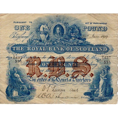 640 - Scotland, Royal Bank of Scotland 1 Pound dated 29th June 1919, rare early date, signed D.S. Lunan an... 