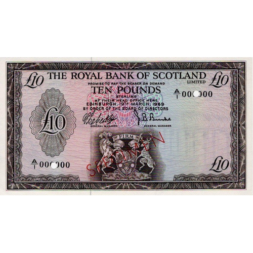 641 - Scotland, Royal Bank of Scotland 10 Pounds dated 19th March 1969, scarce SPECIMEN note signed Robert... 