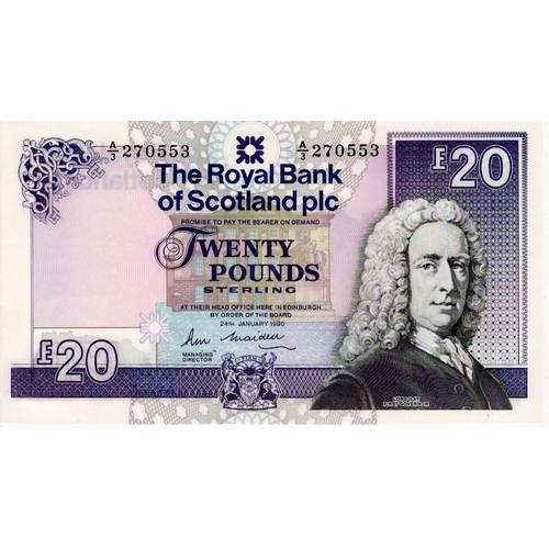 648 - Scotland, Royal Bank of Scotland Plc 20 Pounds dated 24th January 1990, signed R.M. Maiden, serial A... 