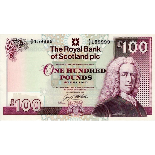 649 - Scotland, Royal Bank of Scotland plc, 100 Pounds dated 30th September 1998, interesting serial no. w... 