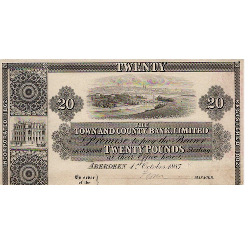 652 - Scotland, Town & County Bank 20 Pounds PROOF dated 1st October 1887, small section of note trimmed a... 