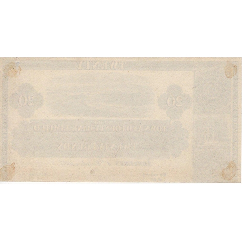 652 - Scotland, Town & County Bank 20 Pounds PROOF dated 1st October 1887, small section of note trimmed a... 