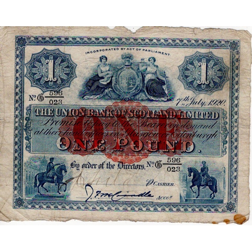 659 - Scotland, Union Bank Limited 1 Pound dated 7th July 1920, a very scarce early issue, signed J. F. Mc... 