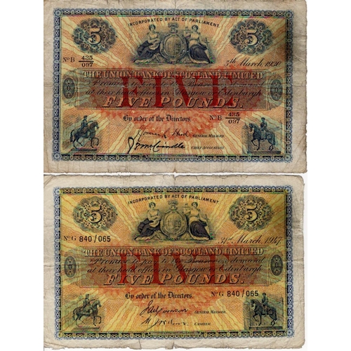 661 - Scotland, Union Bank Limited 5 Pounds (2), dated 5th March 1930 and dated 31st March 1947, serial B ... 