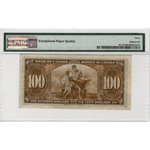 736 - Canada 100 Dollars dated 2nd January 1937, serial B/J 1802995 signed Gordon & Towers (TBB B327b, Pic... 