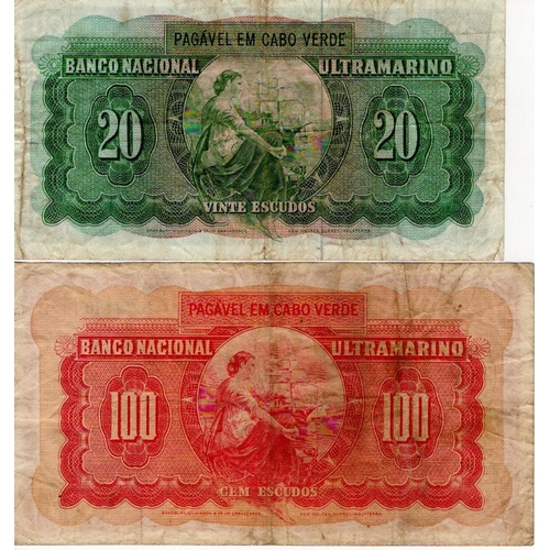 739 - Cape Verde (2), 100 Escudos dated 16th June 1958 (Pick49), 20 Escudos dated 4th April 1972 (Pick52a)... 