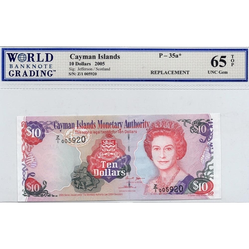 742 - Cayman Islands 10 Dollars dated 2005, scarce REPLACEMENT note serial Z/1 005920, portrait Queen Eliz... 