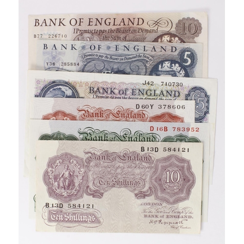 79 - Bank of England (6), comprising Peppiatt 10 Shillings WW2 issue serial B13D 584121 (B251) good VF, P... 