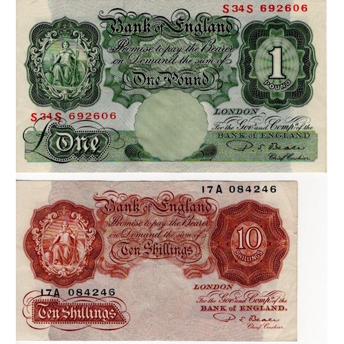 90 - Beale (2), a pair of Britannia REPLACEMENT NOTES issued 1950, 10 Shillings serial 17A 084246 (B267, ... 