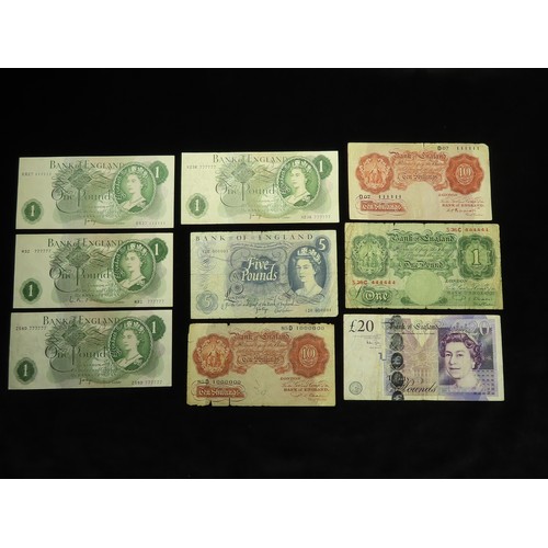 85 - Bank of England (9), a very interesting collection of unusual and collectable serial numbers, mostly... 