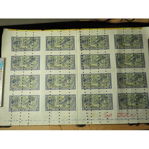 663 - Scotland, Union Bank of Scotland 1 Pound, UNCUT SHEET of 16 progressive PROOFS of the 6th Issue 1949... 