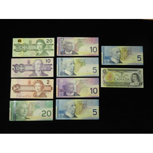 734 - Canada (10), a collection of Uncirculated notes comprising 20 Dollars dated 1991, 10 Dollars dated 1... 