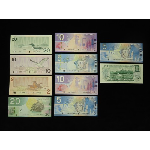 734 - Canada (10), a collection of Uncirculated notes comprising 20 Dollars dated 1991, 10 Dollars dated 1... 