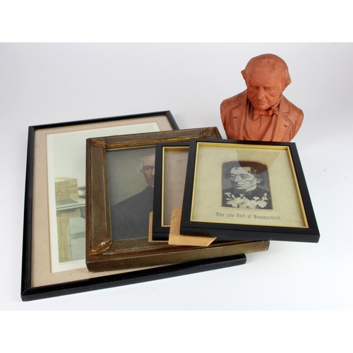 619 - William Gladstone interest. Five items mostly relating to Gladstone, comprising A clay bust (height ... 